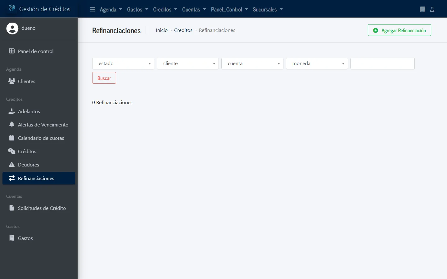 Lista de refinanciaciones con el reporte de cada una