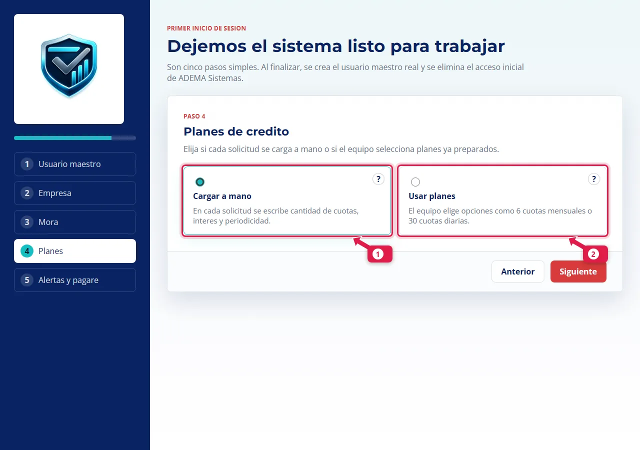 Paso 4: carga a mano o planes predefinidos