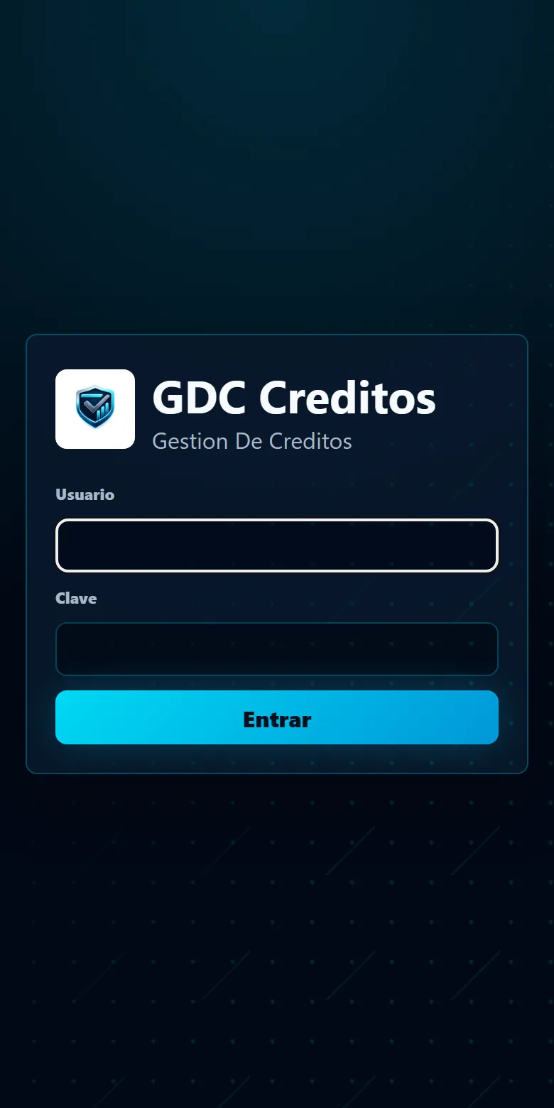 Pantalla de ingreso del tablero